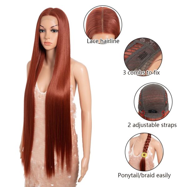 38" Super Long Straight Wigs Lace Front Wigs 6" Deeper Middle Part Lace Hairline (38", 350Z)