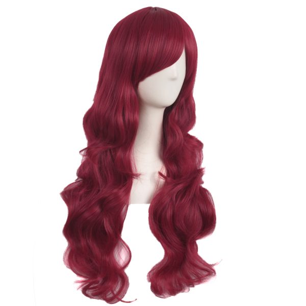 28 Inch/70cm Charming Women Side Bangs Long Curly Full Hair Synthetic Wig (Red)